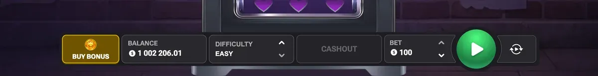 Lucky Ducky control bar with the bet, difficulty, cash out and buy bonus buttons